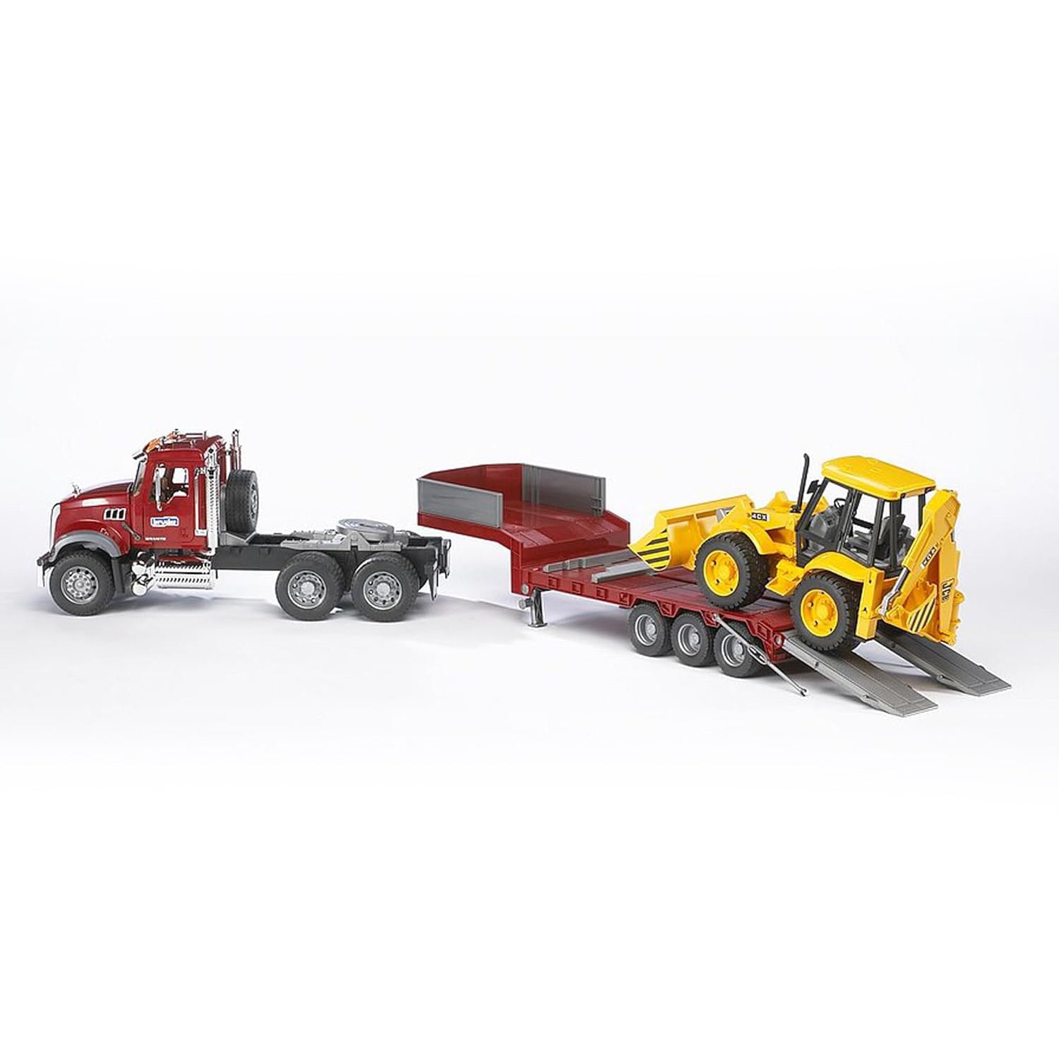 Bruder Toys 02813 Mack Granite Flatbed Truck with JCB Loader Backhoe