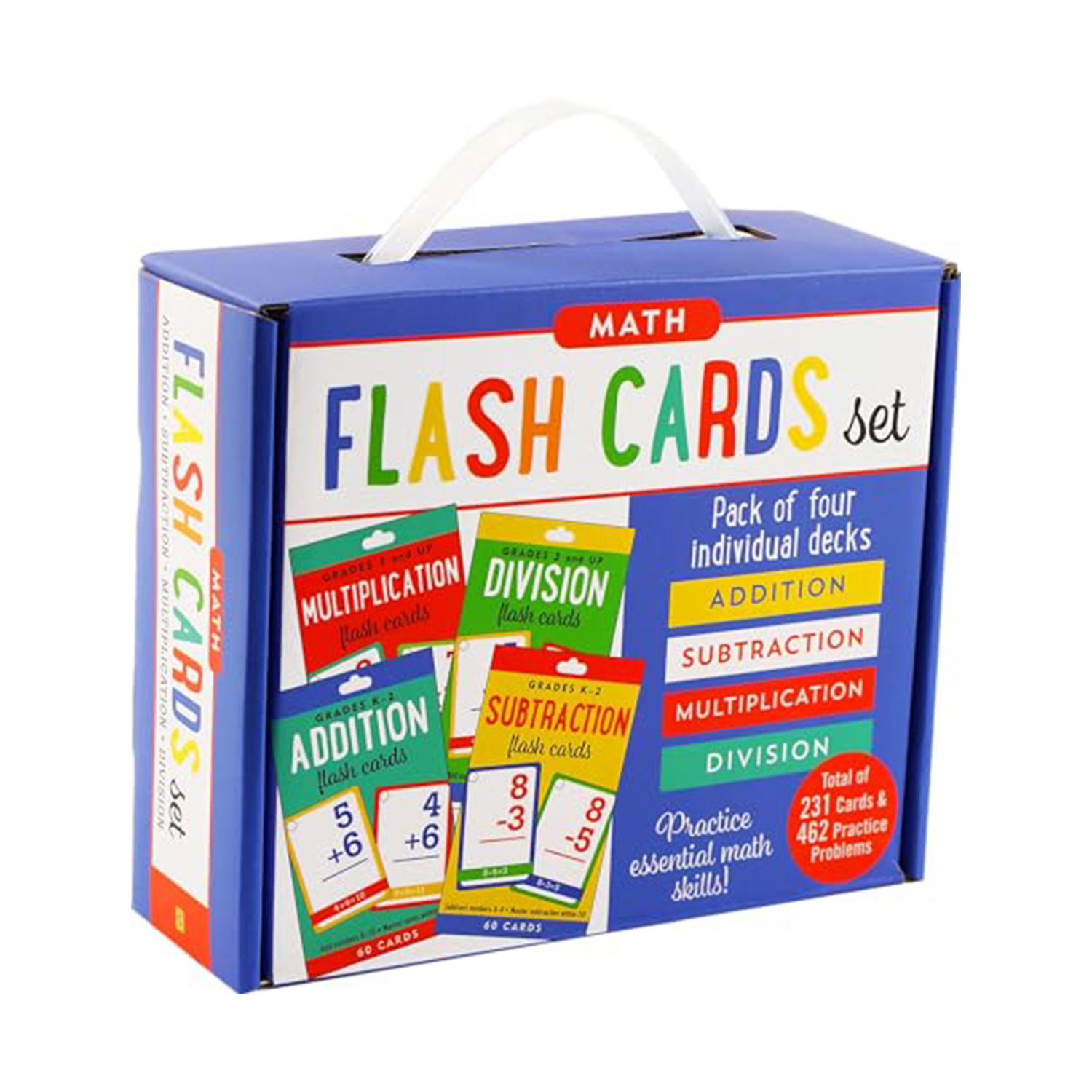 Essential Math Flash Cards Set - Addition, Subtraction, Multiplication, and Division (4 pack set)