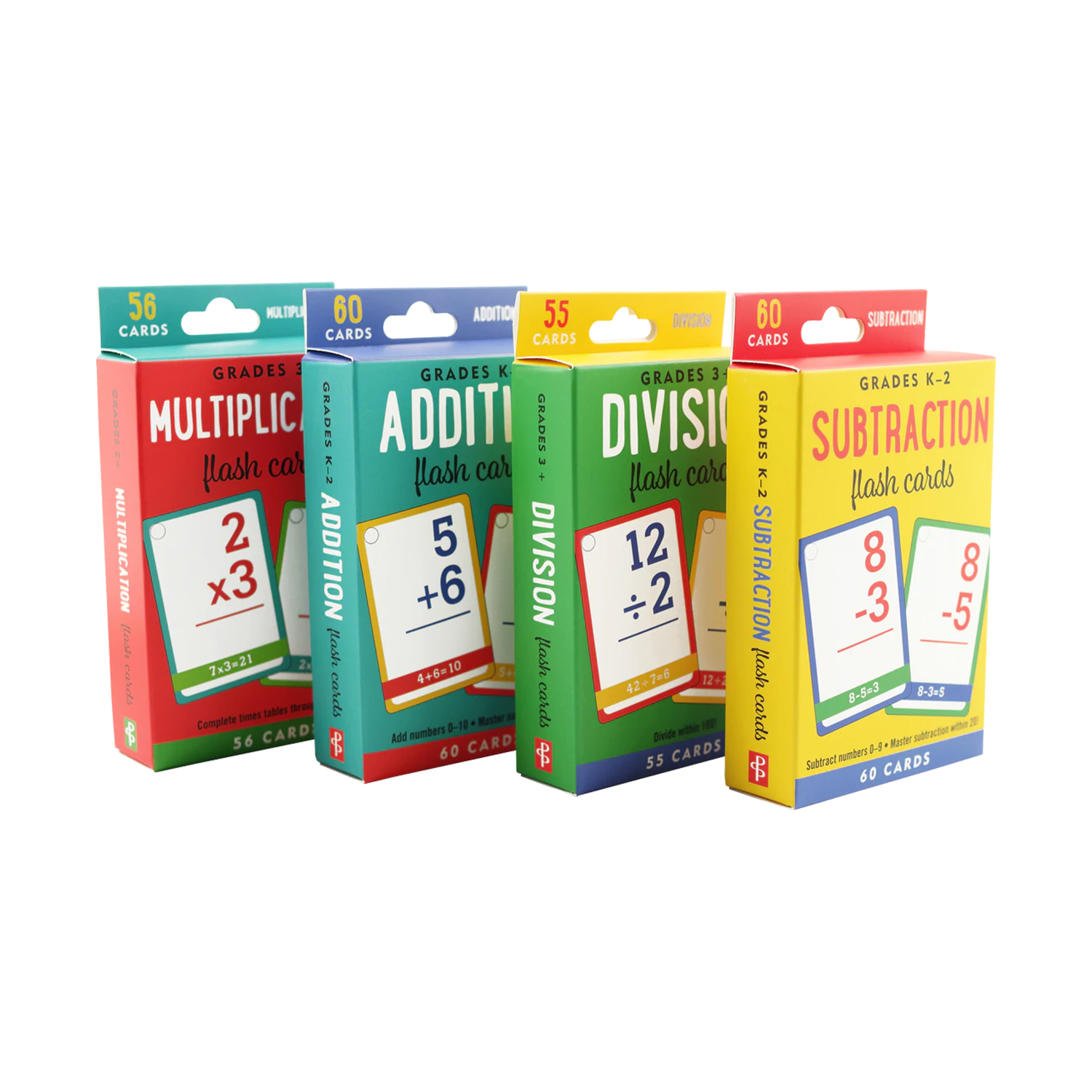 Essential Math Flash Cards Set - Addition, Subtraction, Multiplication, and Division (4 pack set)