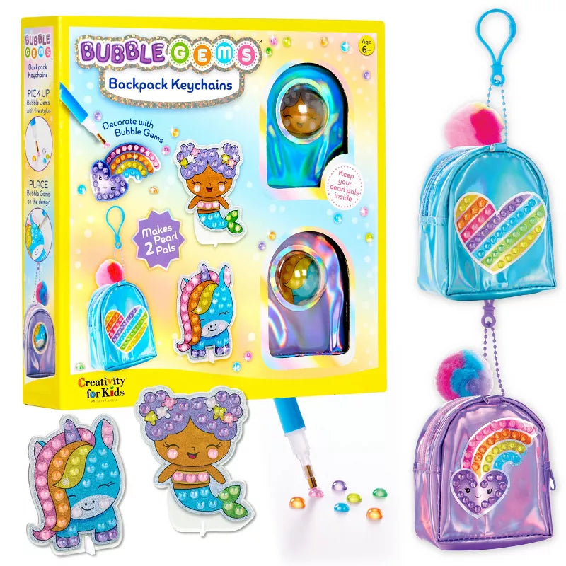 Creativity for Kids Bubble Gem Backpack Keychains: DIY Art Kit with Gems, Key Rings, Stickers