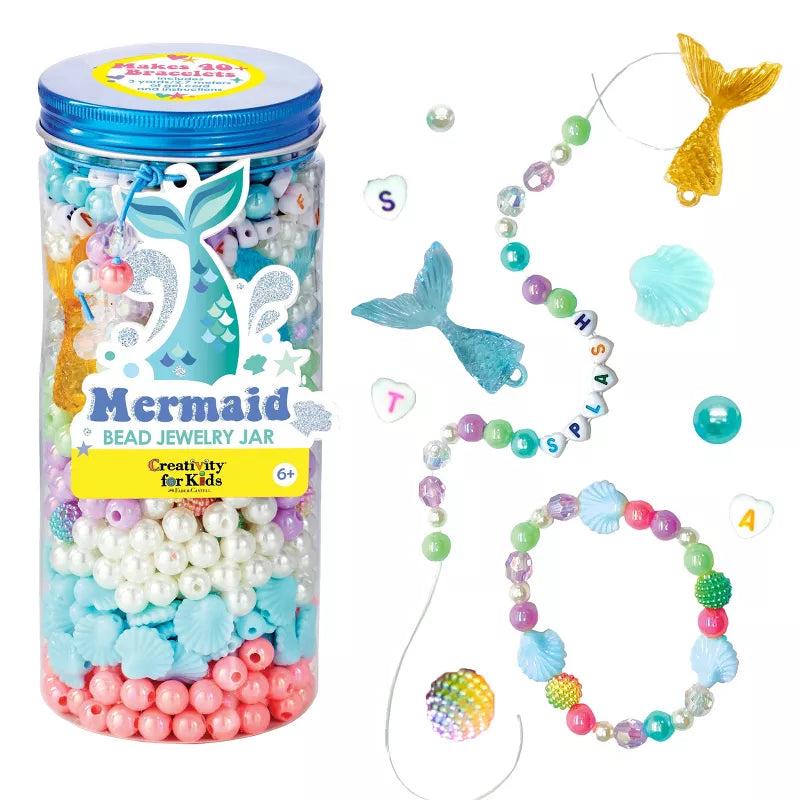 Creativity for Kids Mermaid Bead Jewelry Jar: Craft Kit with Beads & Cord for Ages 6+