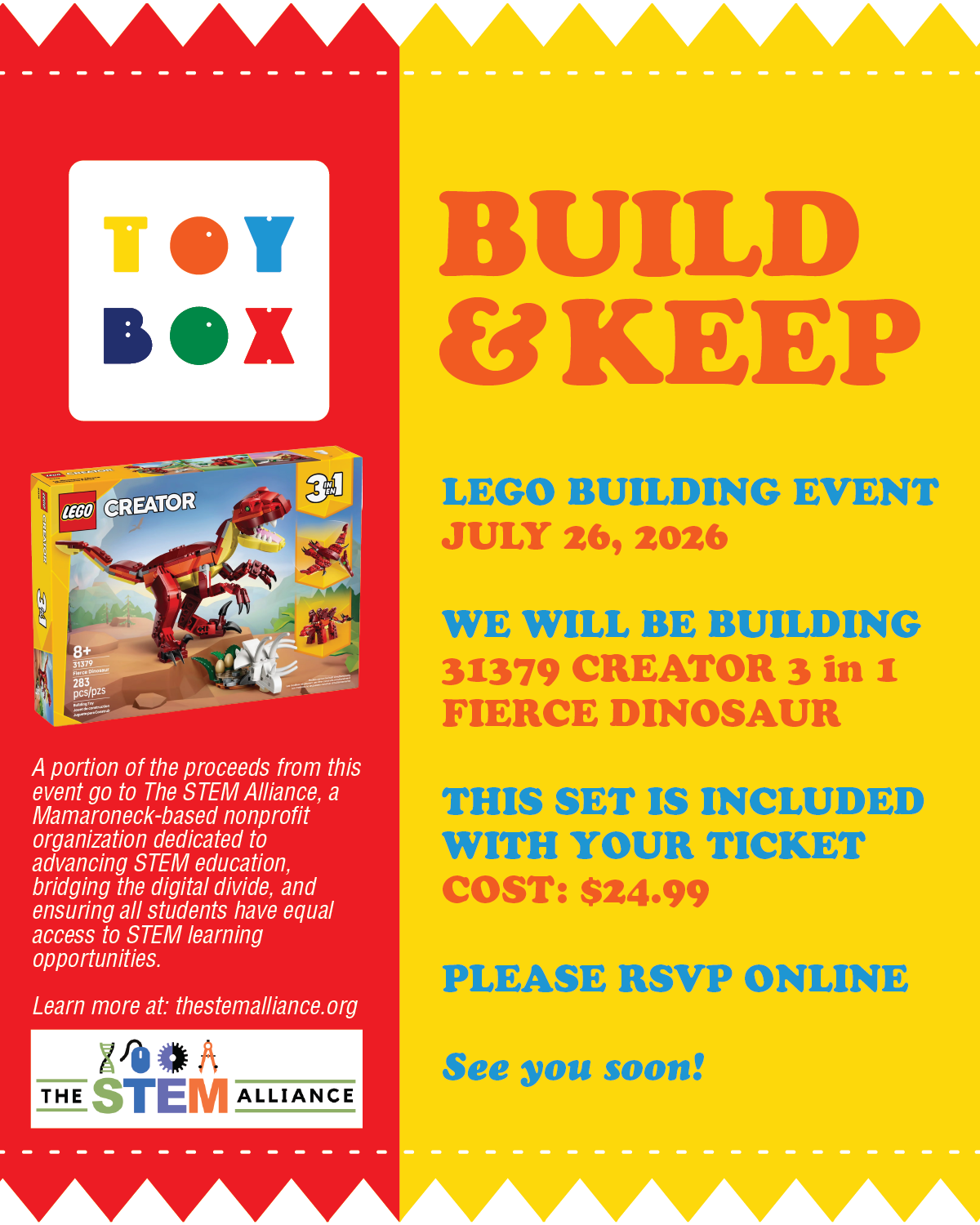 BUILD & KEEP  - JULY 26th LEGO EVENT TICKET