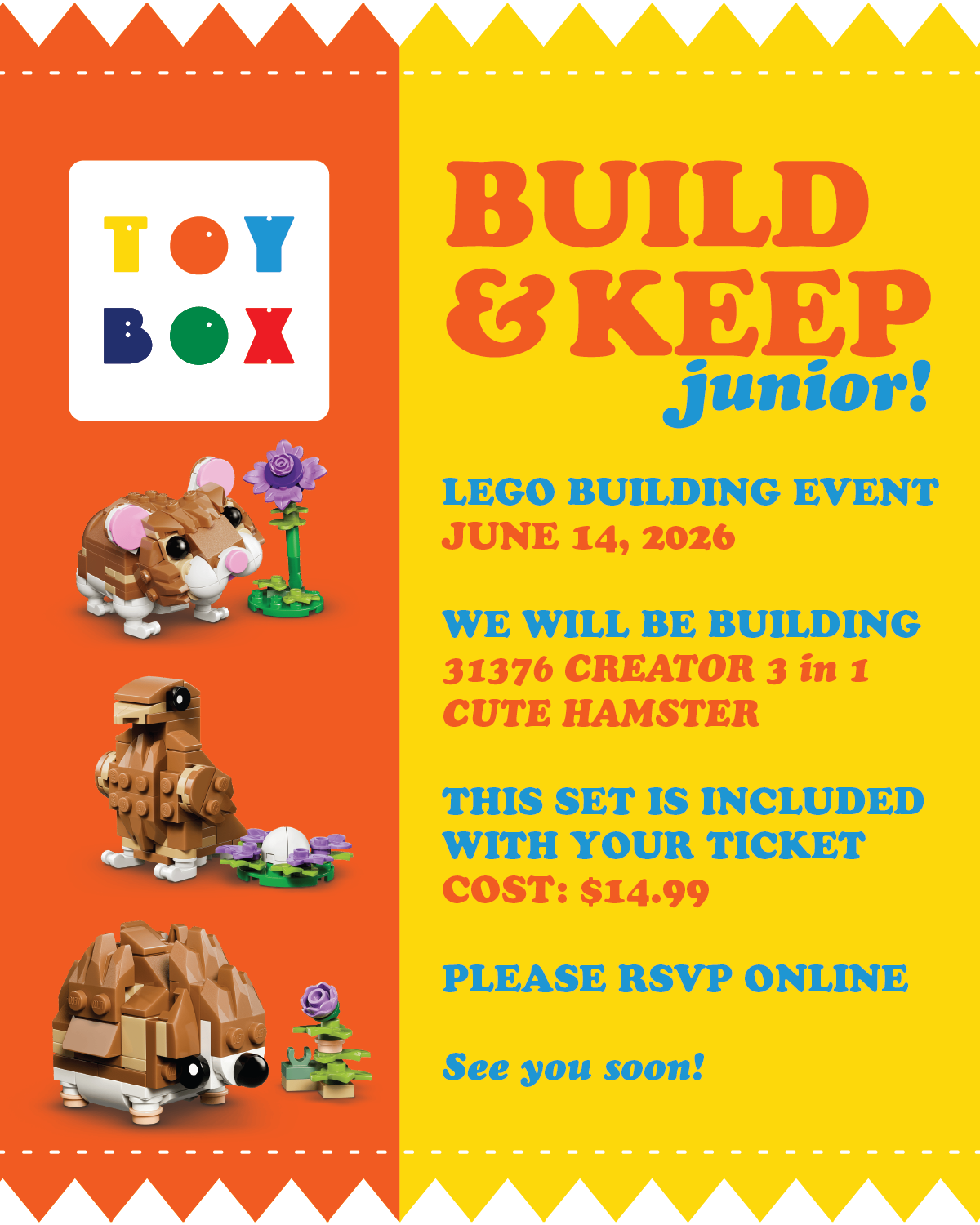BUILD & KEEP Jr. - JUNE 14th LEGO EVENT TICKET