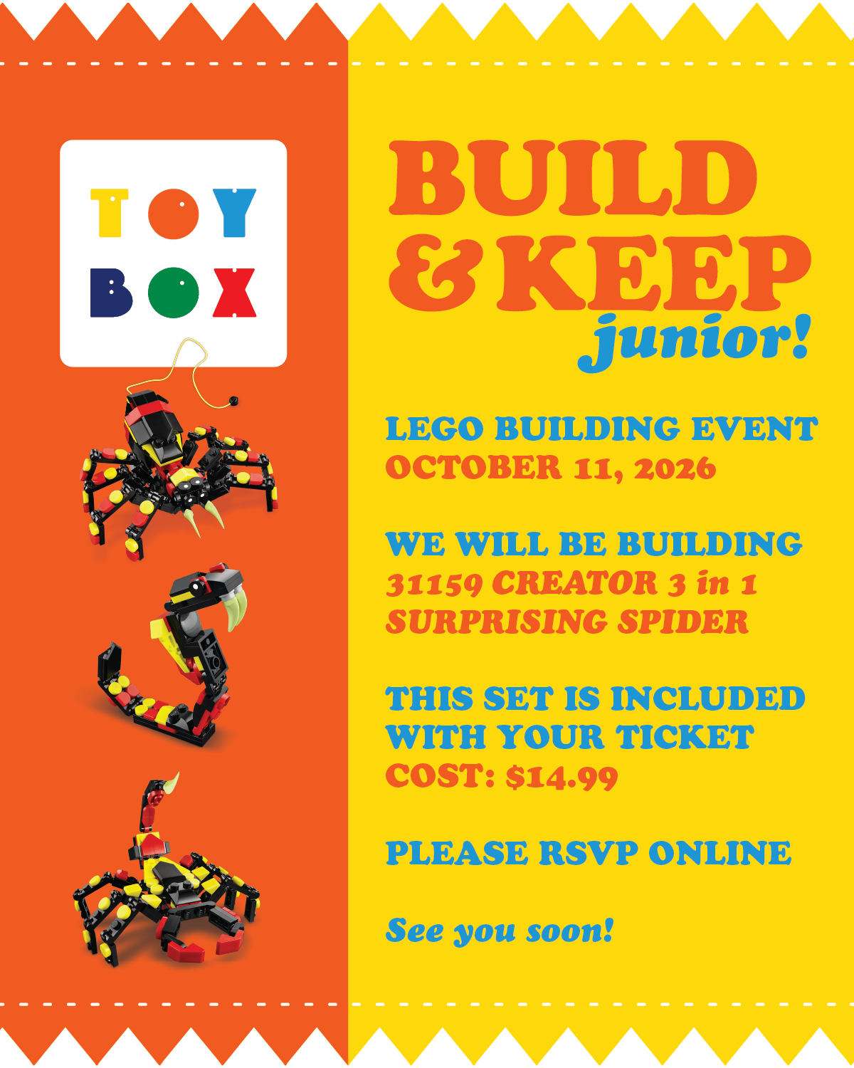 BUILD & KEEP Jr. - OCTOBER 11TH LEGO EVENT TICKET