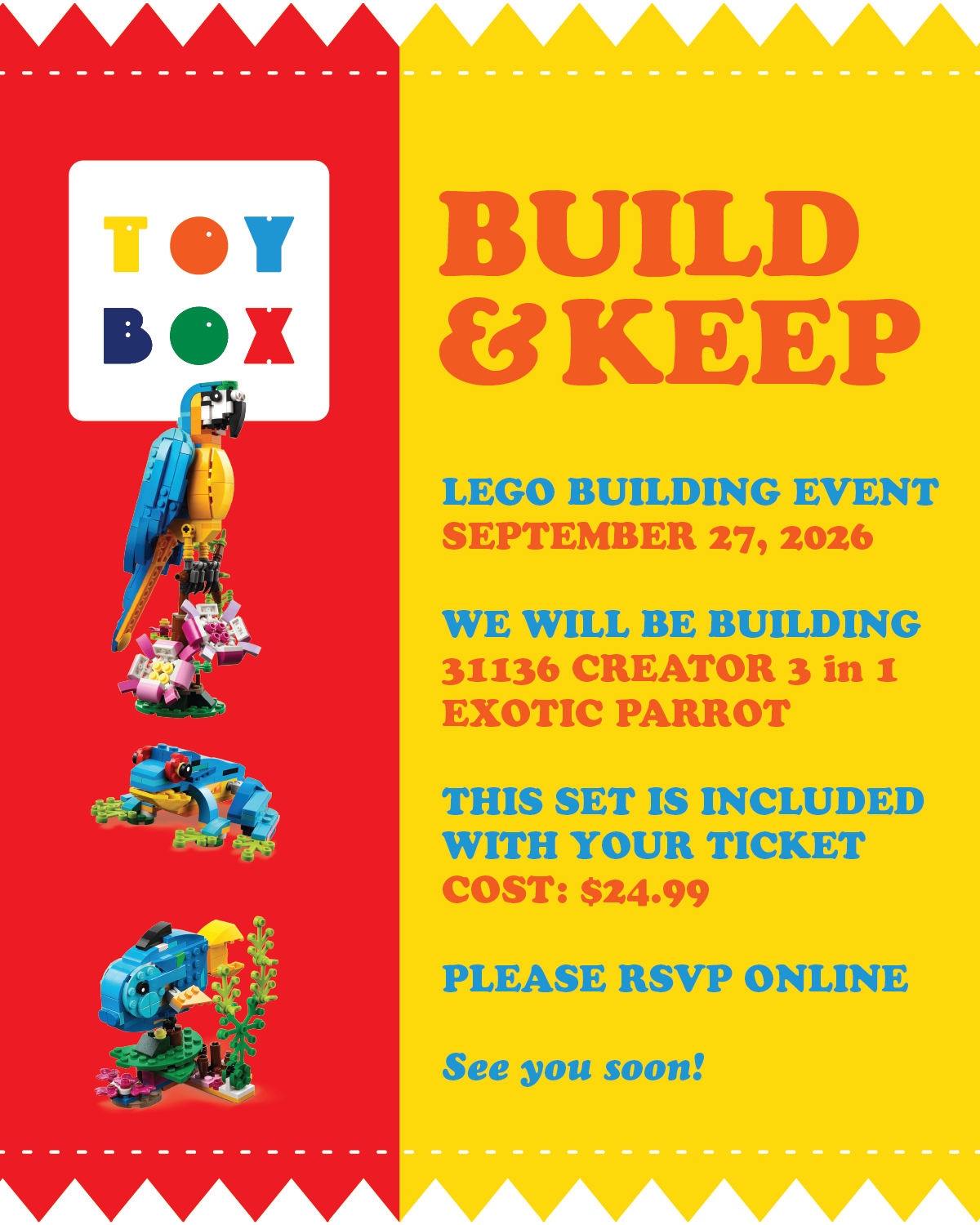 BUILD & KEEP  - SEPTEMBER 27TH LEGO EVENT TICKET