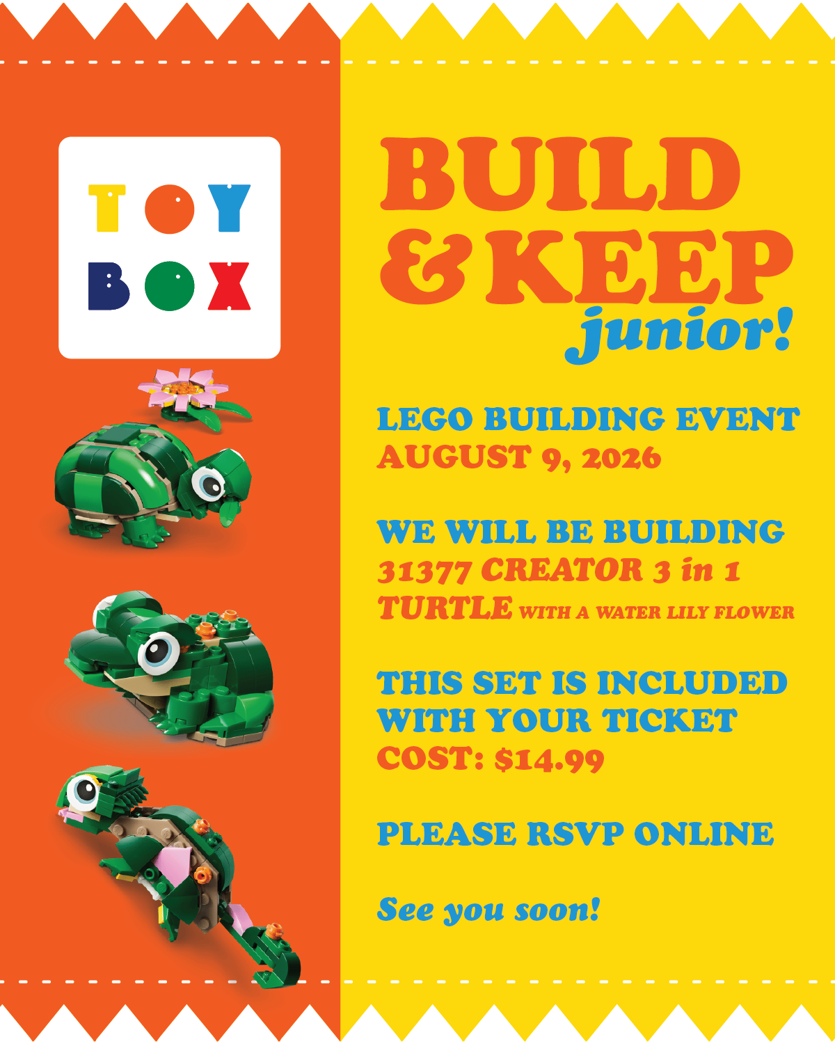 BUILD & KEEP Jr. - AUGUST 9TH LEGO EVENT TICKET