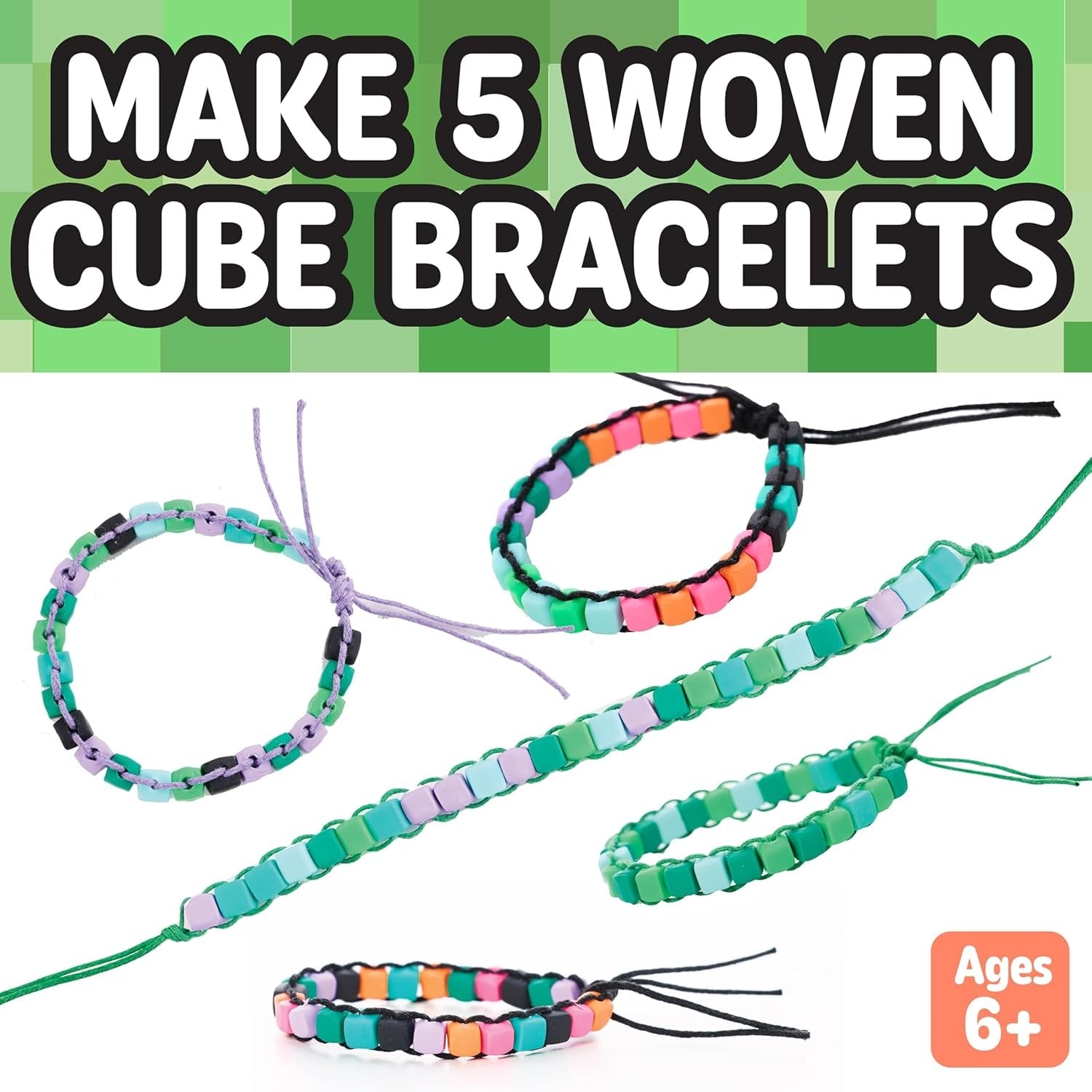 Creativity for Kids Woven Cube Bracelets Mini Kit | Make 5 Pixel-Inspired Bracelets with This STEAM Jewelry Craft for Kids