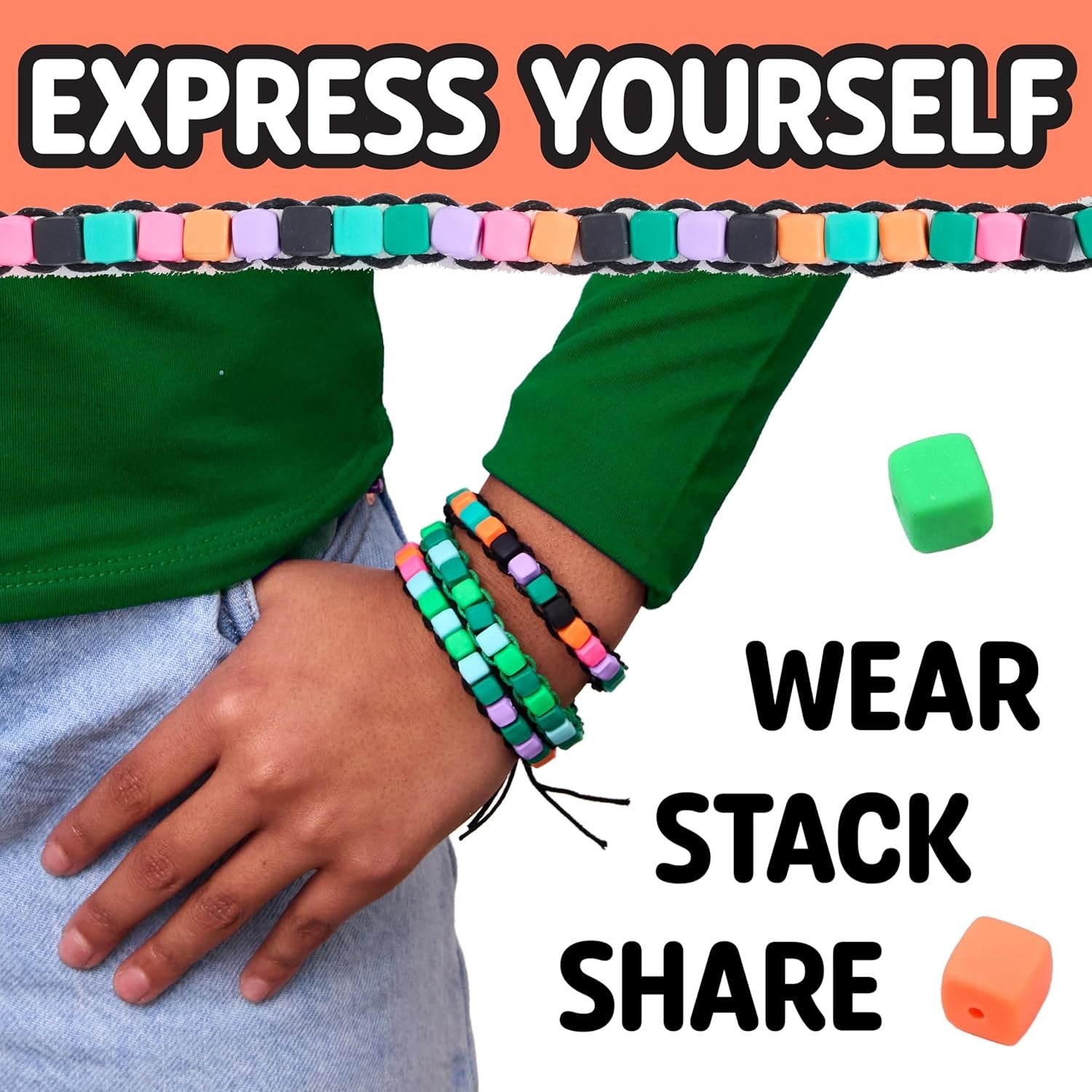 Creativity for Kids Woven Cube Bracelets Mini Kit | Make 5 Pixel-Inspired Bracelets with This STEAM Jewelry Craft for Kids