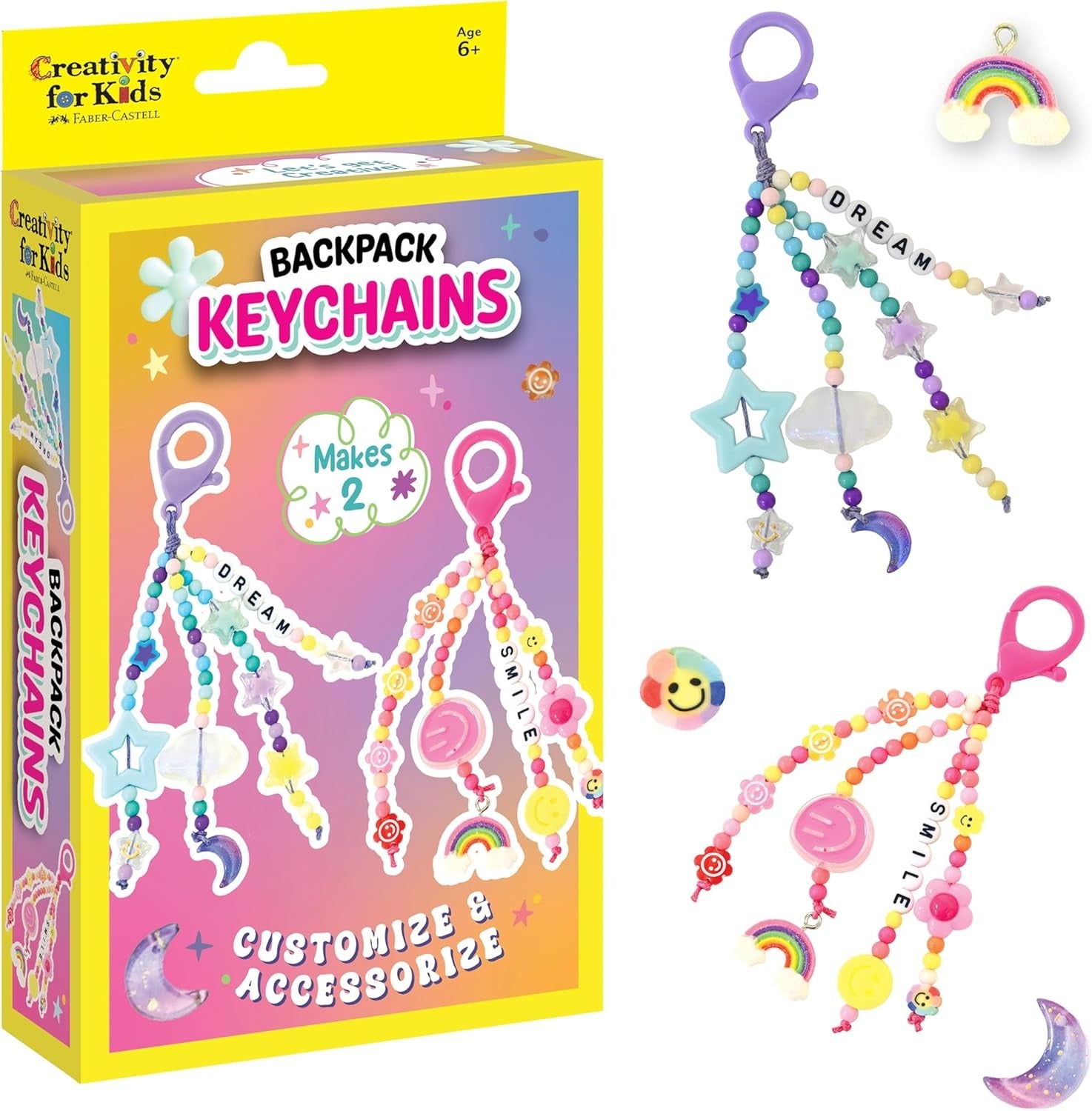 Creativity for Kids Backpack Keychains Mini Kit | Make 2 Trendy Keychains with Beads & Charms | DIY Craft Kit for Kids to Build Motor Skills & Creativity