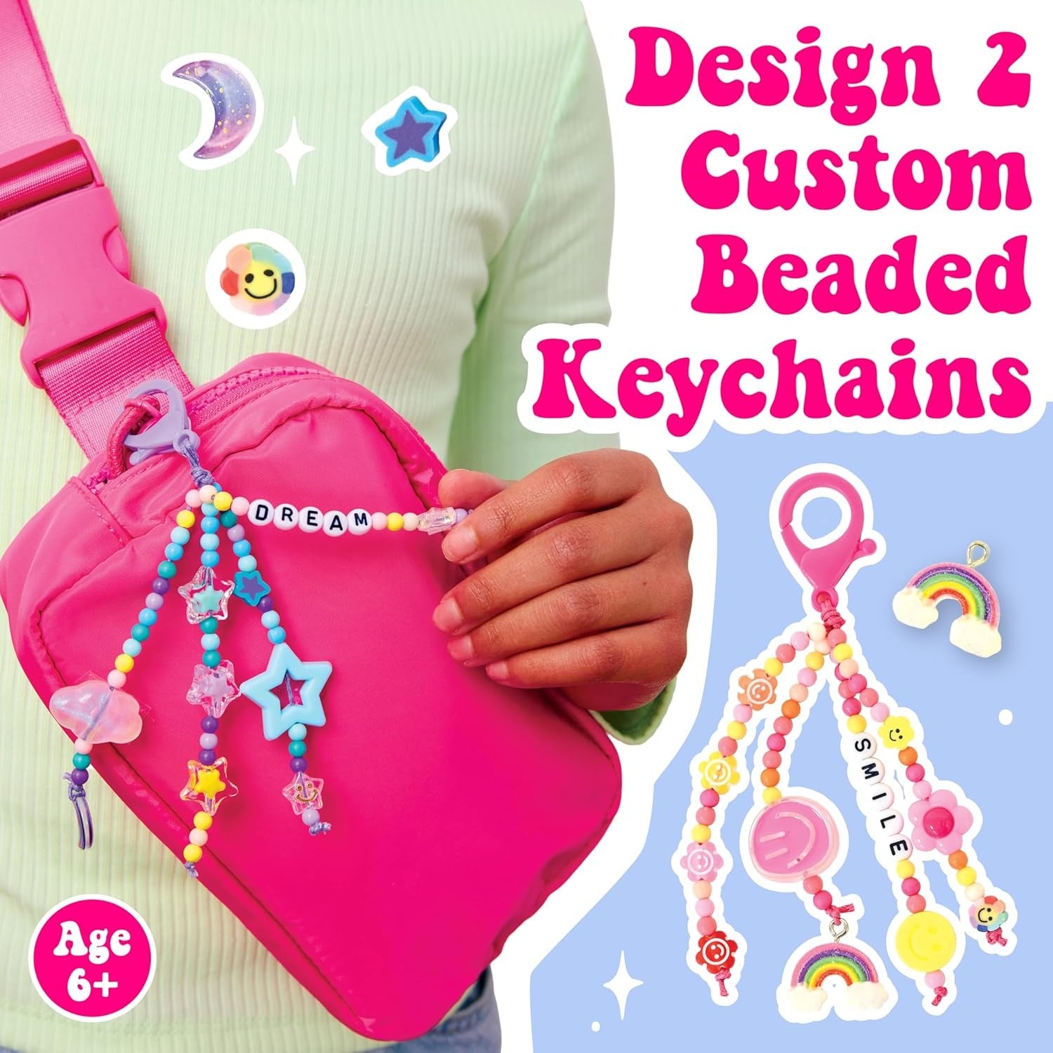 Creativity for Kids Backpack Keychains Mini Kit | Make 2 Trendy Keychains with Beads & Charms | DIY Craft Kit for Kids to Build Motor Skills & Creativity