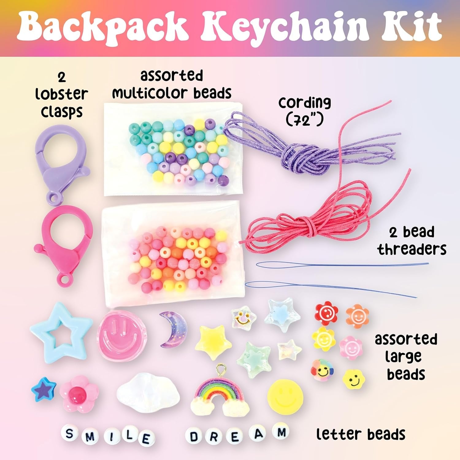 Creativity for Kids Backpack Keychains Mini Kit | Make 2 Trendy Keychains with Beads & Charms | DIY Craft Kit for Kids to Build Motor Skills & Creativity