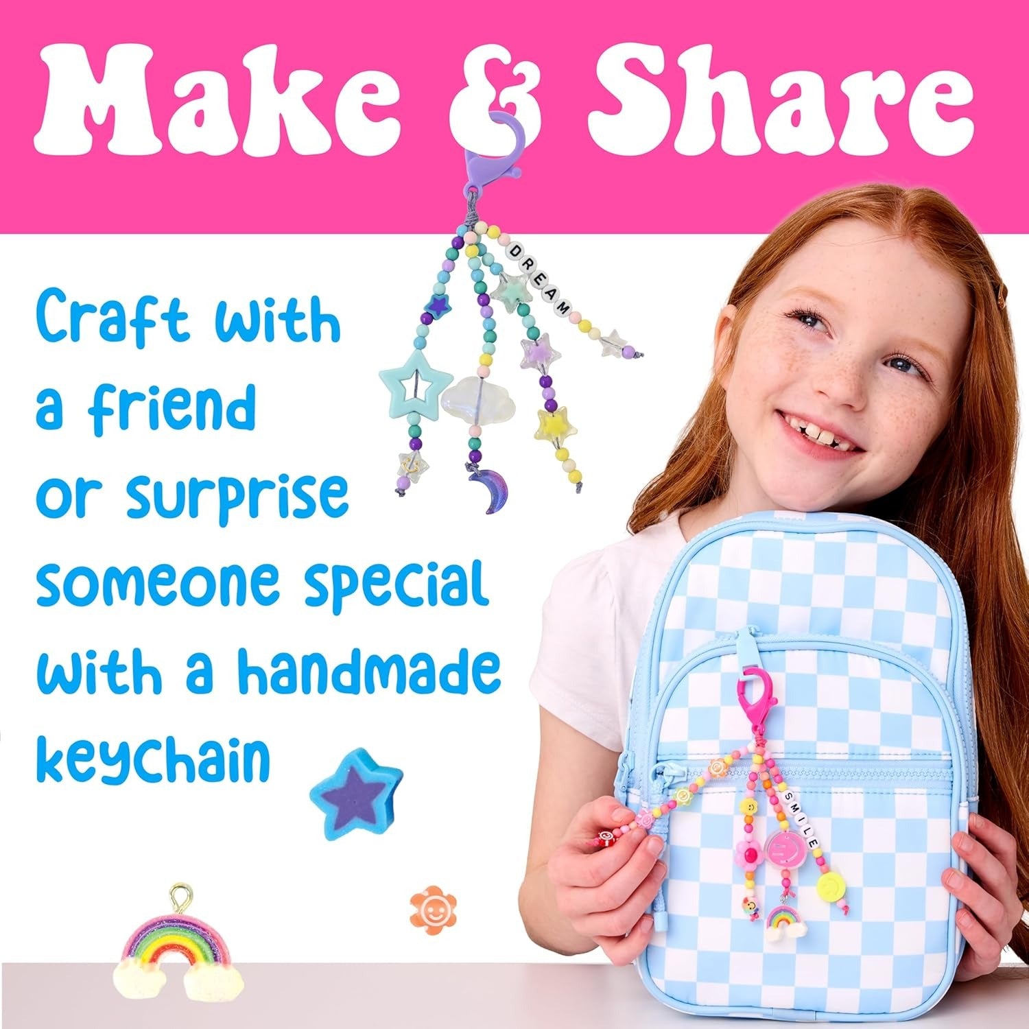 Creativity for Kids Backpack Keychains Mini Kit | Make 2 Trendy Keychains with Beads & Charms | DIY Craft Kit for Kids to Build Motor Skills & Creativity