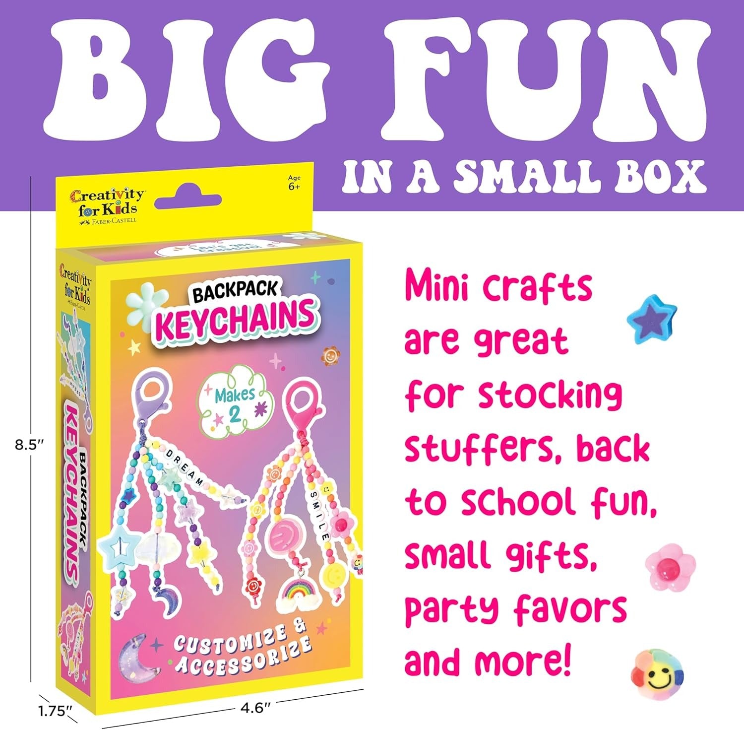 Creativity for Kids Backpack Keychains Mini Kit | Make 2 Trendy Keychains with Beads & Charms | DIY Craft Kit for Kids to Build Motor Skills & Creativity