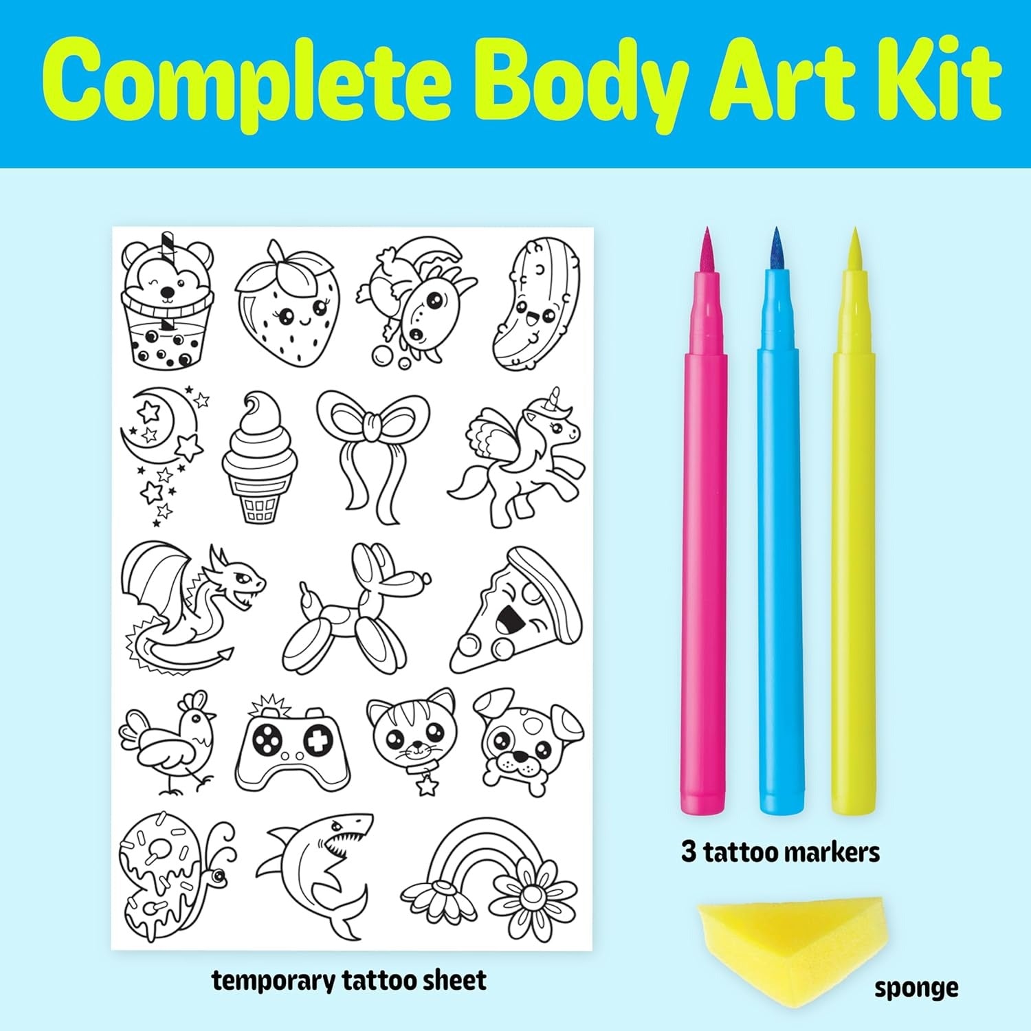 Creativity for Kids Color-In Neon Tattoos Mini Kit | Customize 18 Trendy Designs with Temporary Tattoo Markers