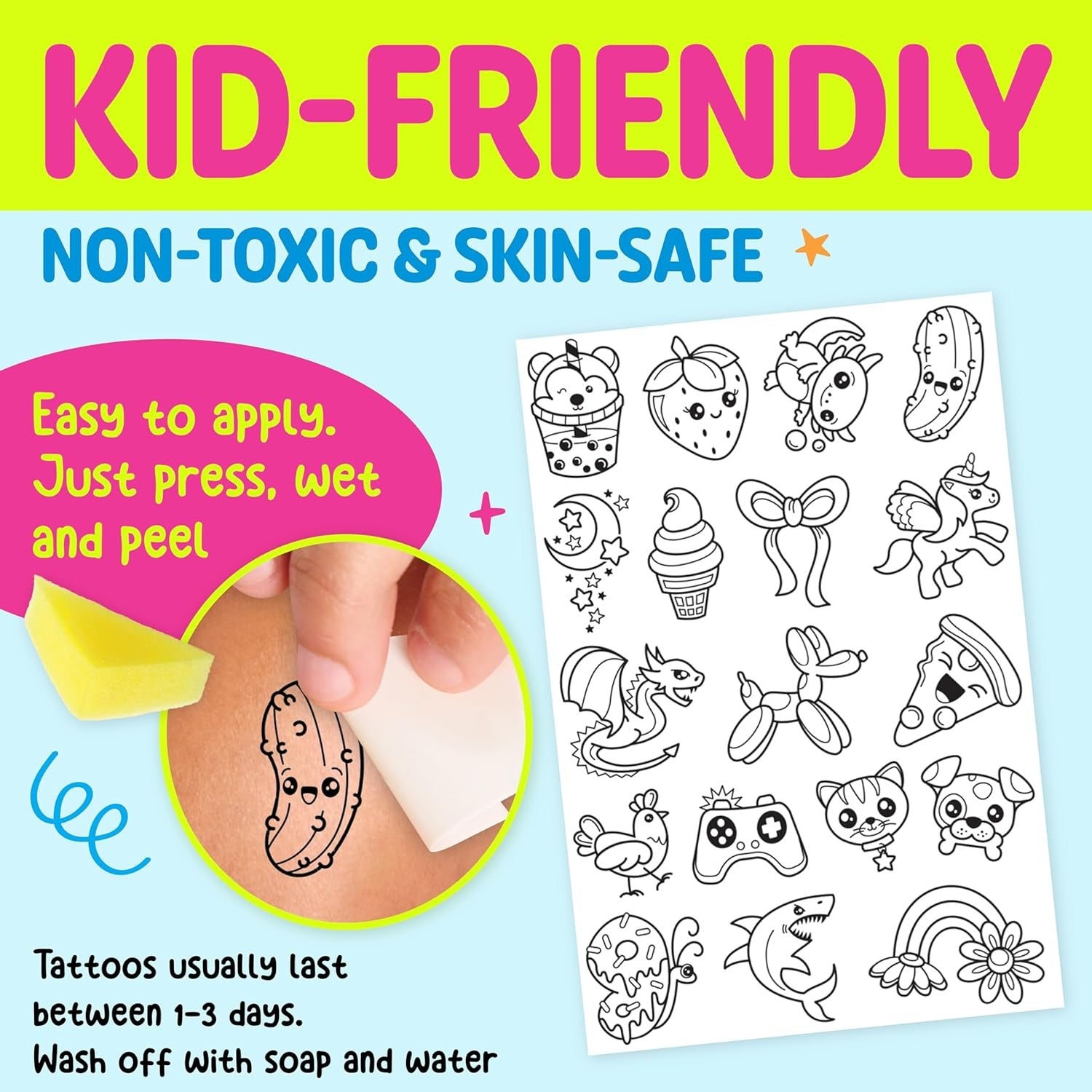 Creativity for Kids Color-In Neon Tattoos Mini Kit | Customize 18 Trendy Designs with Temporary Tattoo Markers