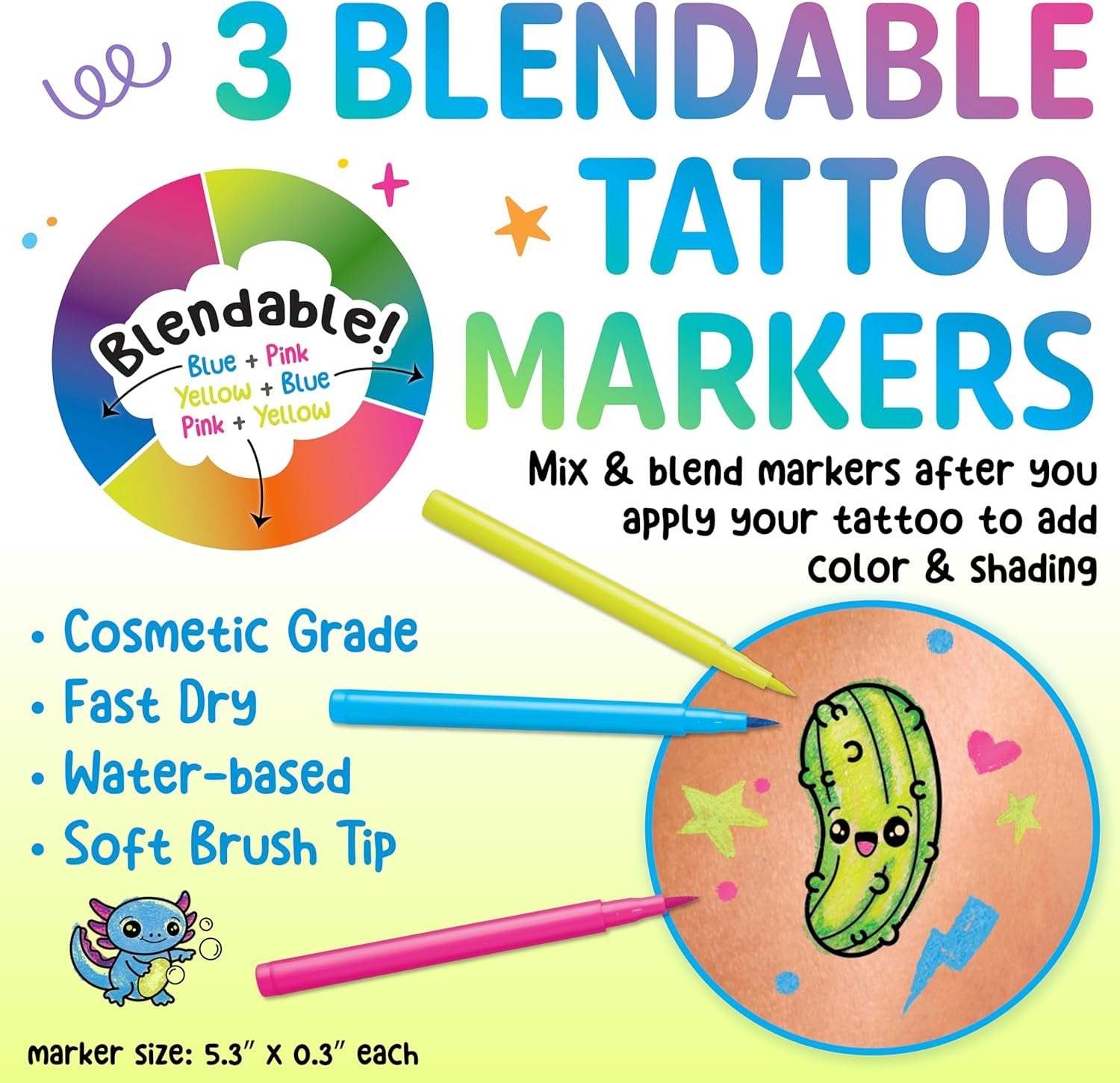 Creativity for Kids Color-In Neon Tattoos Mini Kit | Customize 18 Trendy Designs with Temporary Tattoo Markers