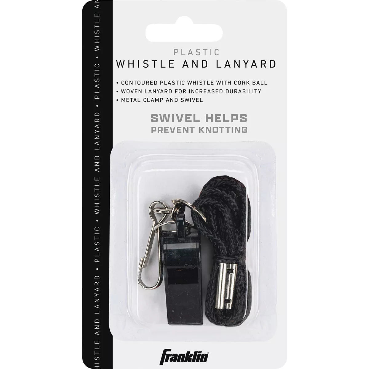 Franklin Black Plastic Whistle with Lanyard
